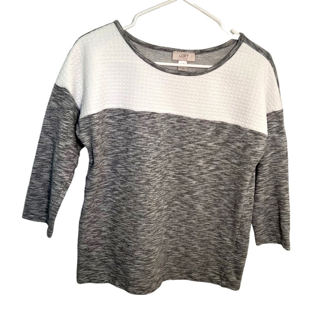Loft Women's‎ Size XS Colorblock Sweatshirt Marled Gray White Jacquard Yoke